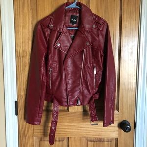 Red Faux Leather Moto Jacket